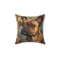 Art Nouveau Inspired French Bulldog Camel Faux Suede Square Pillow