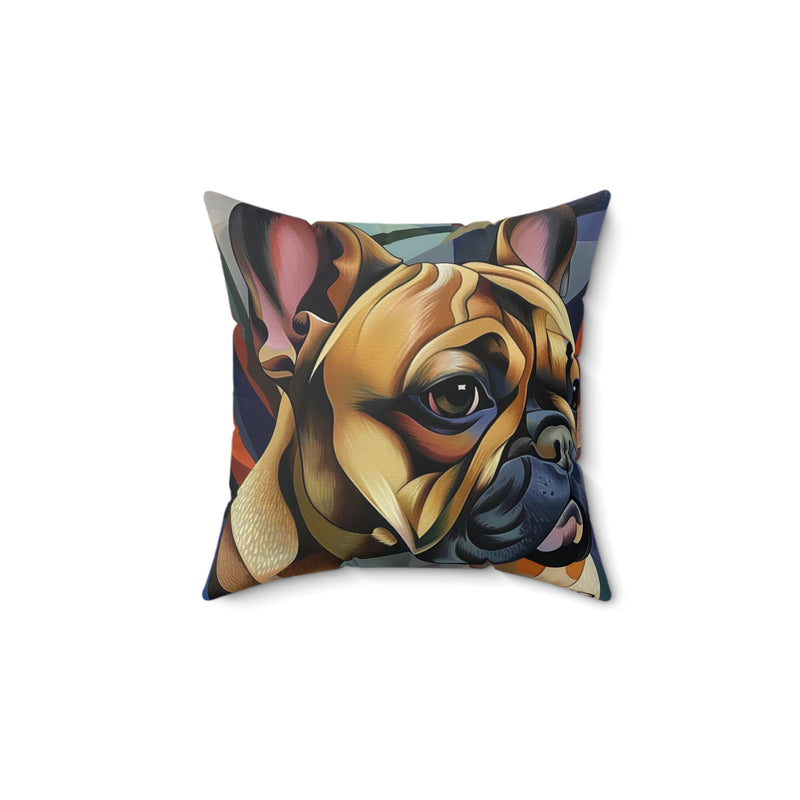 Art Deco Inspired French Bulldog Dark Blue Suede Square Pillow