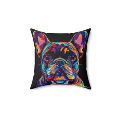 Modert Rock Album Cover Art Inspired French Bulldog Multi-Colored and Black Faux Suede Square Pillow