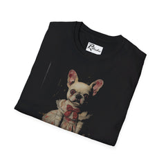 French Bulldog Halloween Horror Movie Parody Possessed Doll Fine Art Unisex Softstyle T-Shirt
