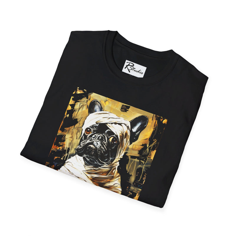French Bulldog Halloween Horror Movie Parody The Mummy Fine Art Unisex Softstyle T-Shirt