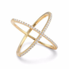 Madison 18 Karat Gold Plated Criss Cross 'X' Ring with Signity CZs - Shop R Studio