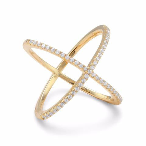 Madison 18 Karat Rose Gold Plated Criss Cross 'X' Ring with Signity CZs - Shop R Studio