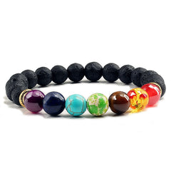 Paxton Natural Lava Stone Bead 7 Reiki Rainbow Chakra Bracelet