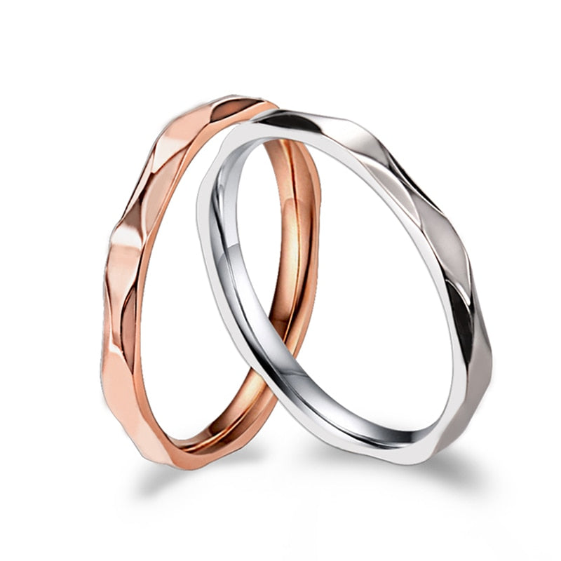 Madison Faceted Small Ring for Women and Men /Rose Gold Color Stainless Steel Wedding Ring 2mm Width Exquisite Ring