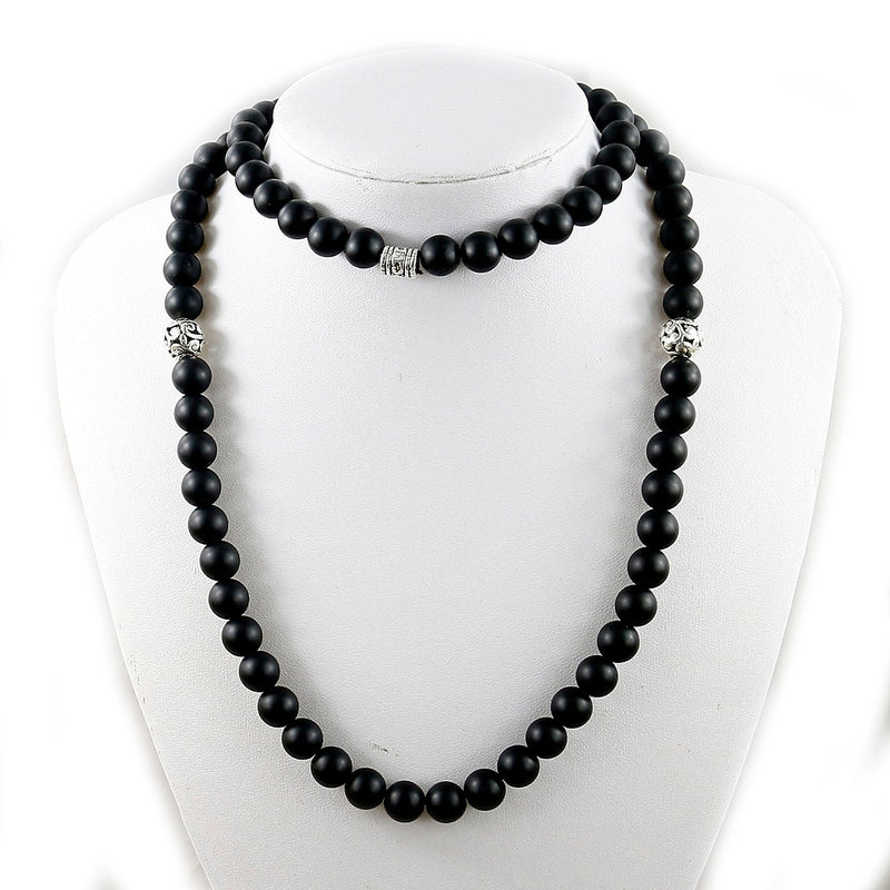 Paxton Natural Matte Black Onyx Handmade Mala Men's Necklace with 10mm Beads - Shop R Studio