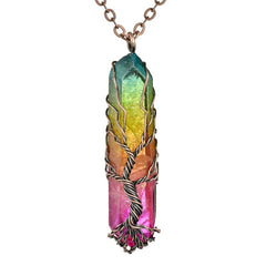 Paxton 7Chakra Natural/Rainbow Crystal Tree of life Pendant Necklace - Shop R Studio